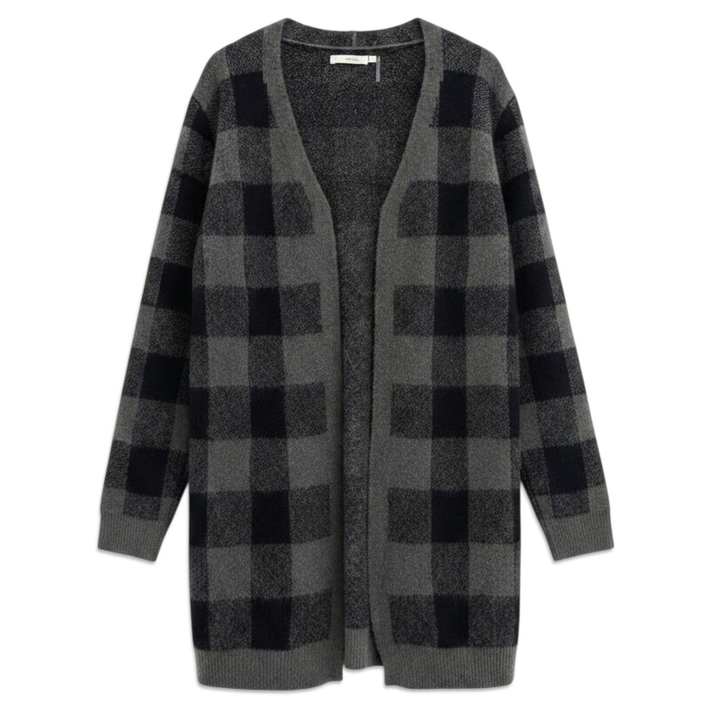 Andree by Unit Cardigan Sweater Women S Gray Buffalo Plaid Open Front Gingham